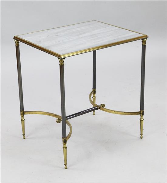 A mid 20th century steel and brass occasional table, by Janssen, W.1ft 8in. D.1ft 4in. H.1ft 10in.